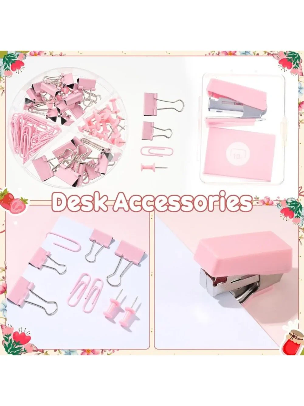 Cute Pink Strawberry Stationery Set with Pencil Case - Perfect School Supplies!